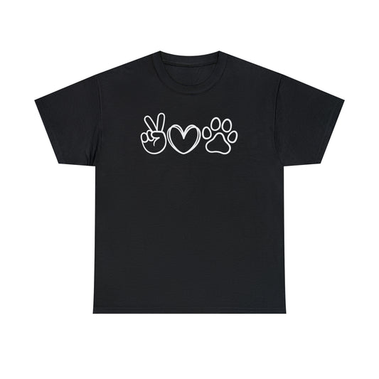 PEACE-LOVE-PAW TEE-ALL PROCEEDS DONATED TO ANIMAL RESCUE