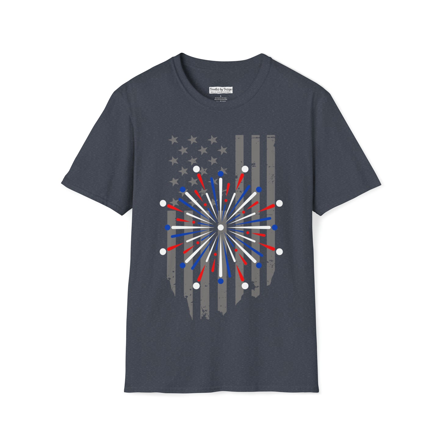 FLAG & FIREWORKS TEE-Unisex Softstyle T-Shirt