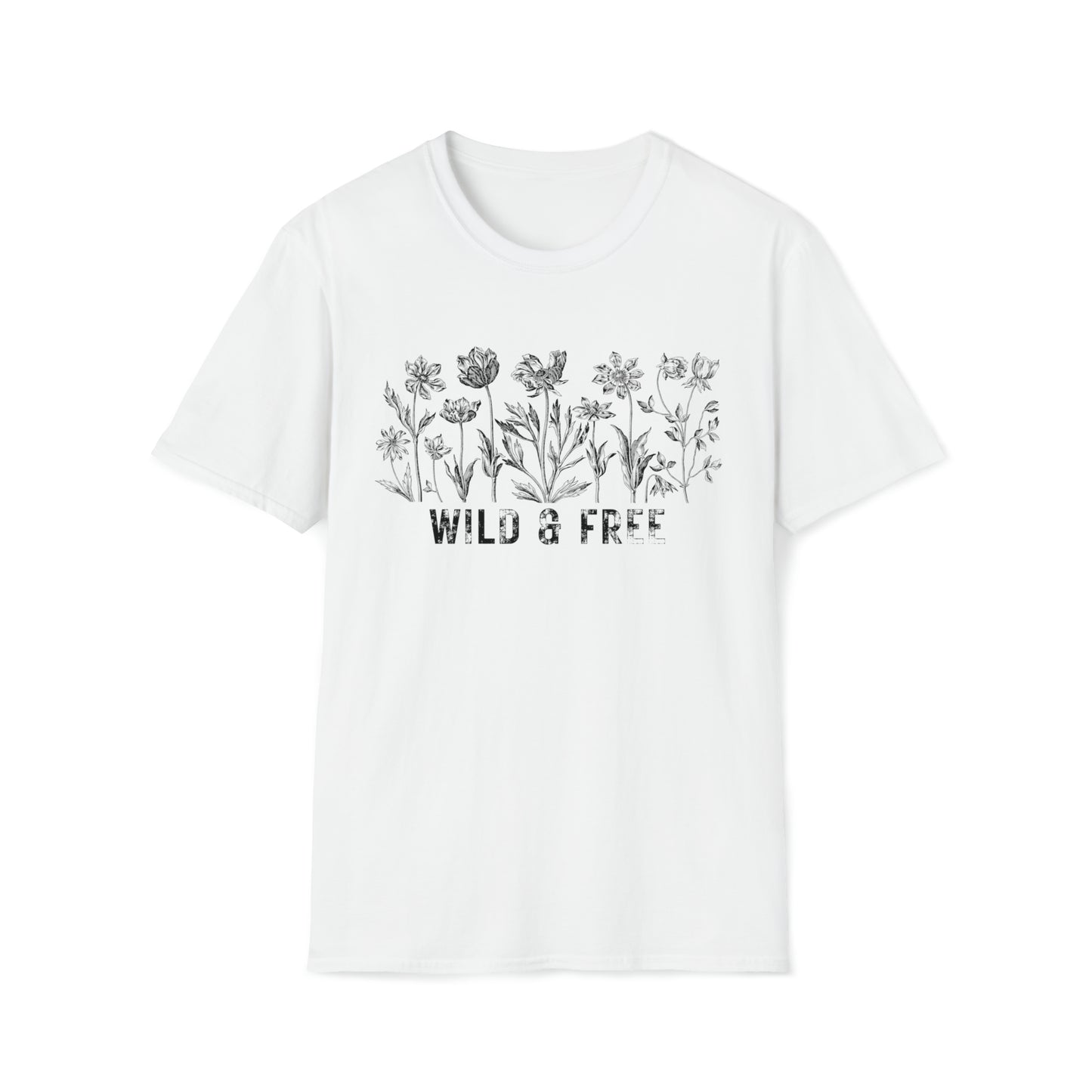 WILD AND FREE-FLOWERS-Unisex Softstyle T-Shirt