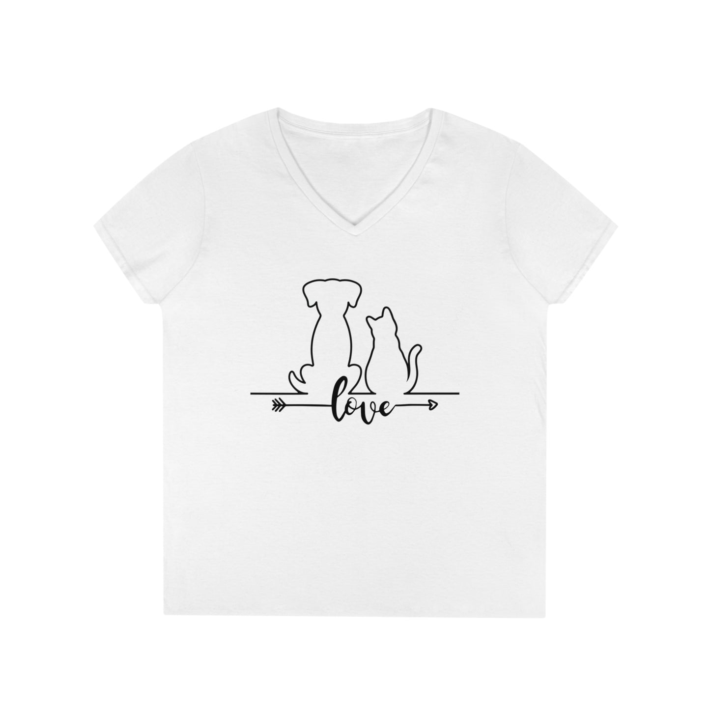 DOG & CAT LOVE-Ladies' V-Neck T-Shirt