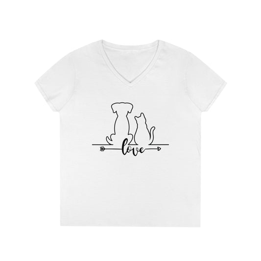 DOG & CAT LOVE-Ladies' V-Neck T-Shirt