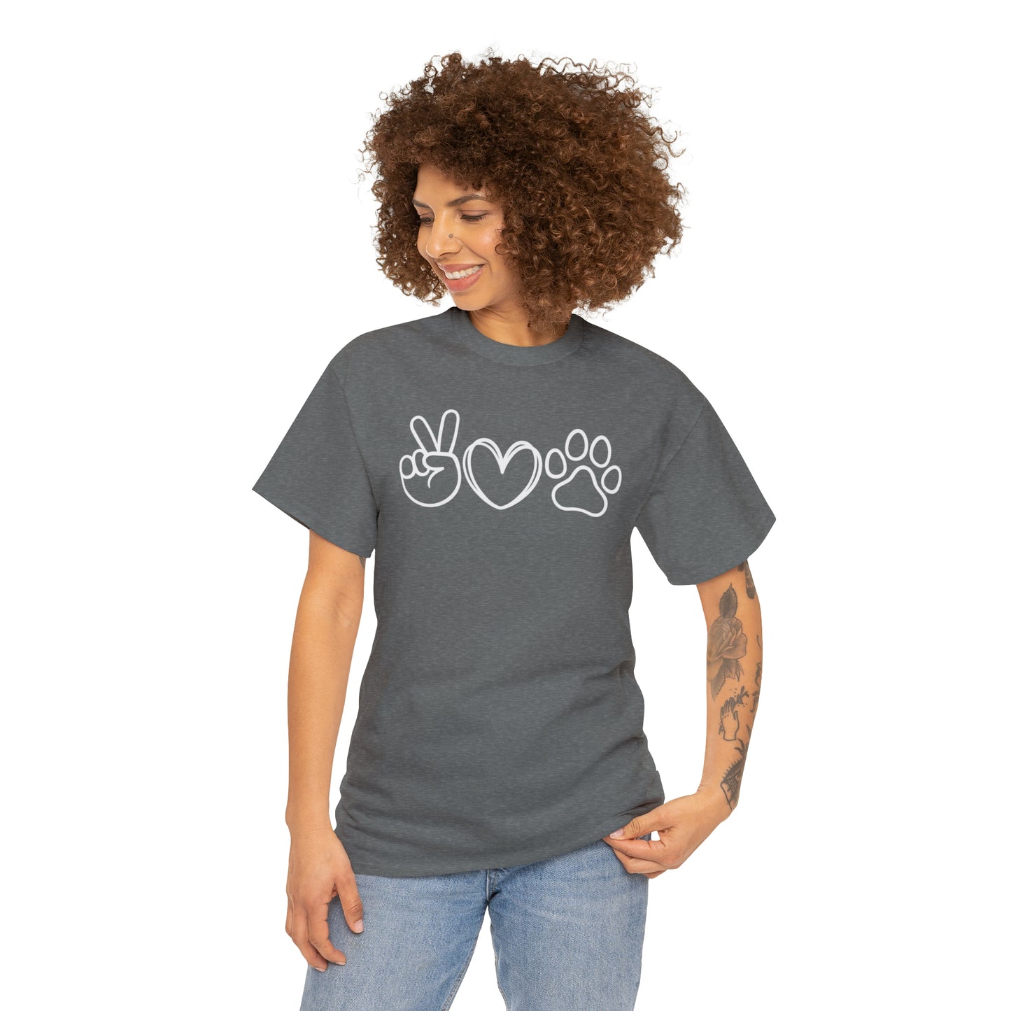 PEACE-LOVE-PAW TEE-ALL PROCEEDS DONATED TO ANIMAL RESCUE