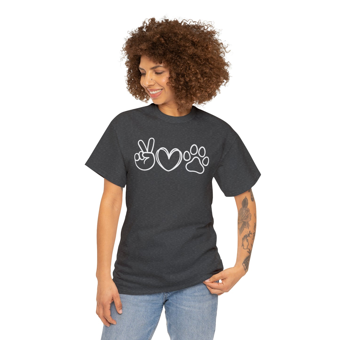 PEACE-LOVE-PAW TEE-ALL PROCEEDS DONATED TO ANIMAL RESCUE