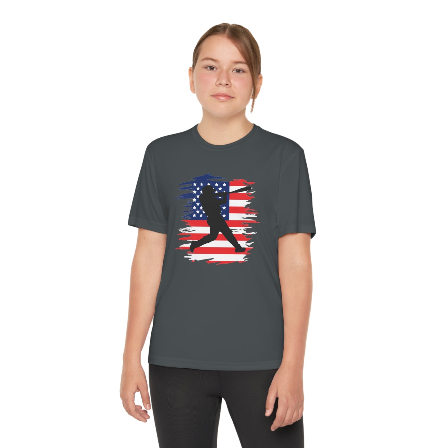 US Flag and Baseball tee-Youth Competitor Tee