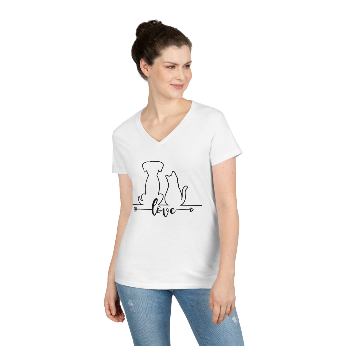 DOG & CAT LOVE-Ladies' V-Neck T-Shirt