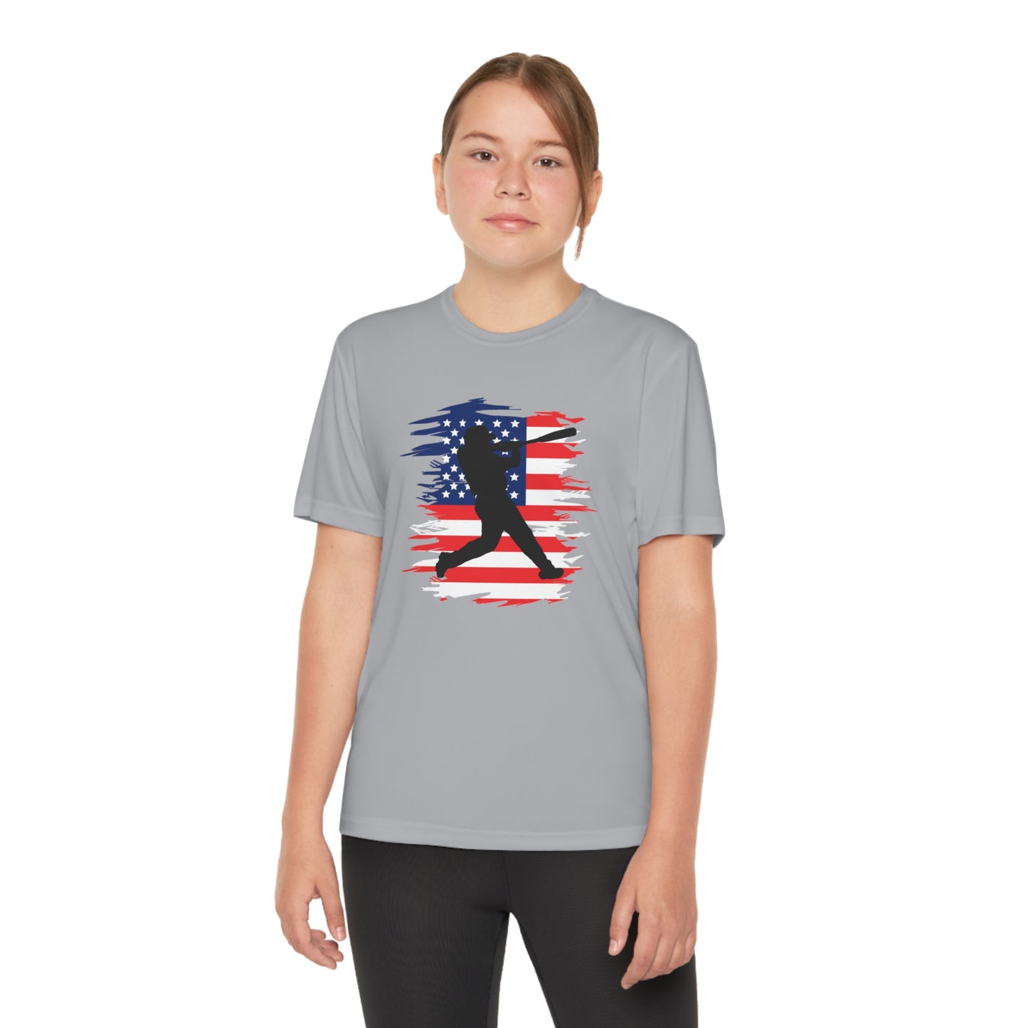 US Flag and Baseball tee-Youth Competitor Tee