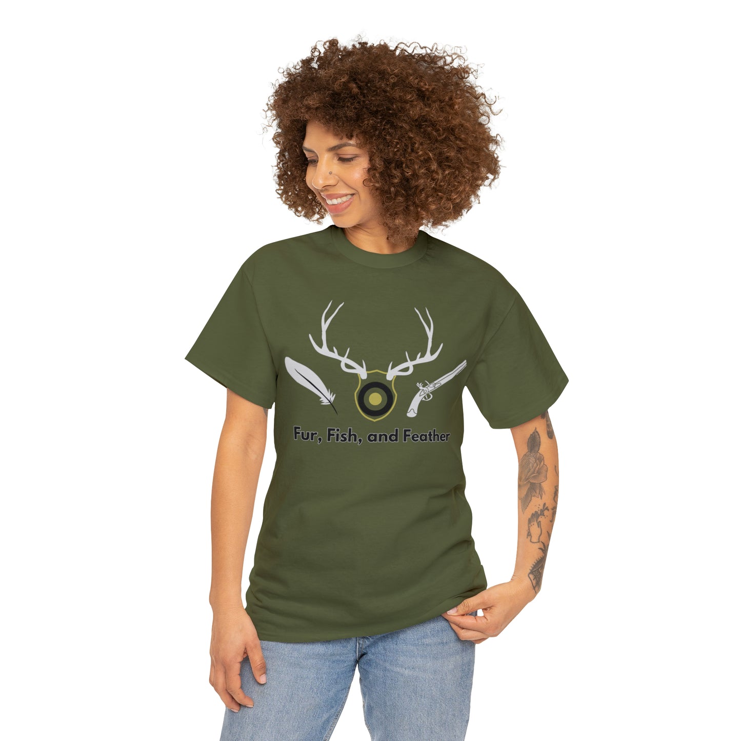 FUR, FISH, FEATHER TEE- Unisex Heavy Cotton Tee