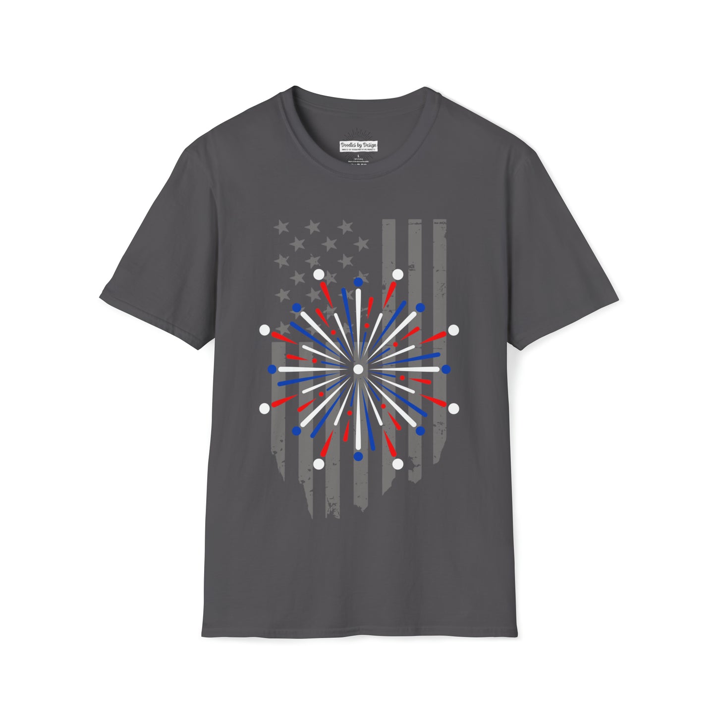 FLAG & FIREWORKS TEE-Unisex Softstyle T-Shirt