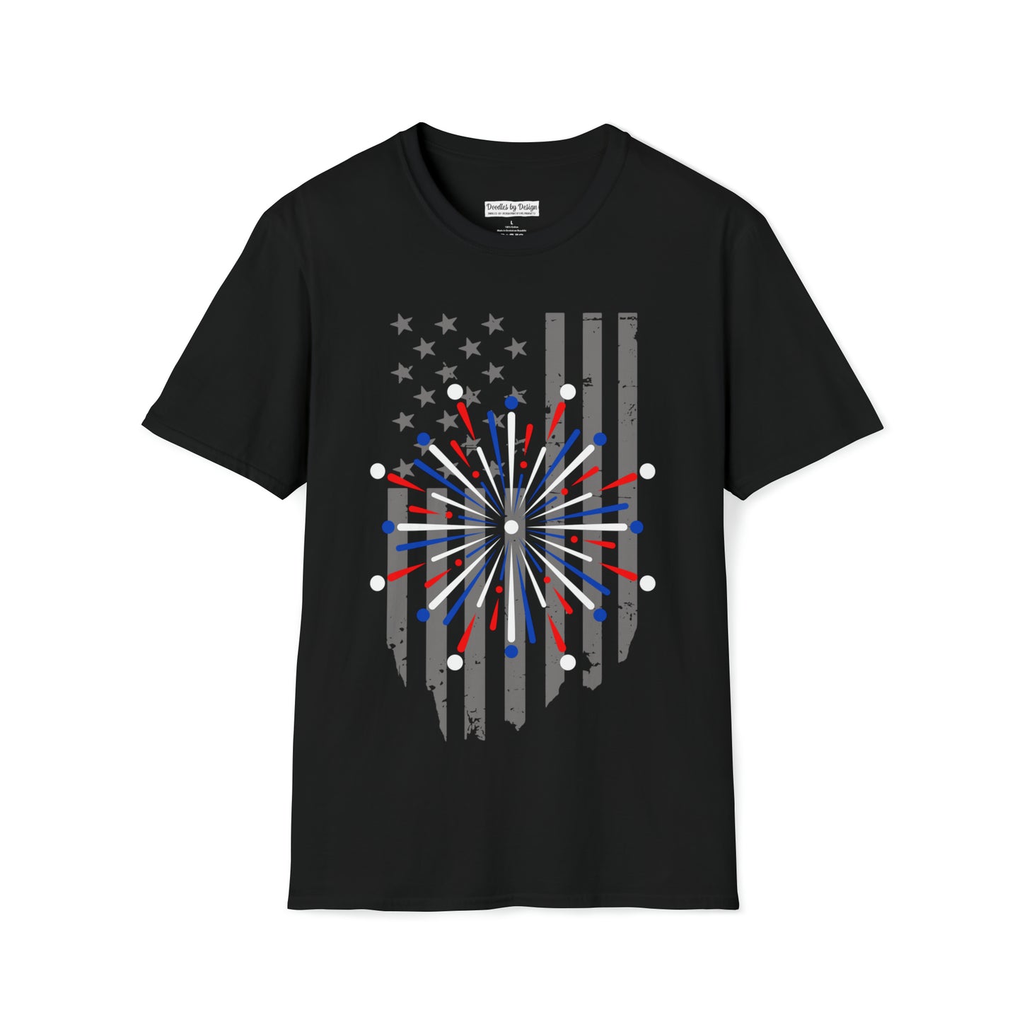 FLAG & FIREWORKS TEE-Unisex Softstyle T-Shirt