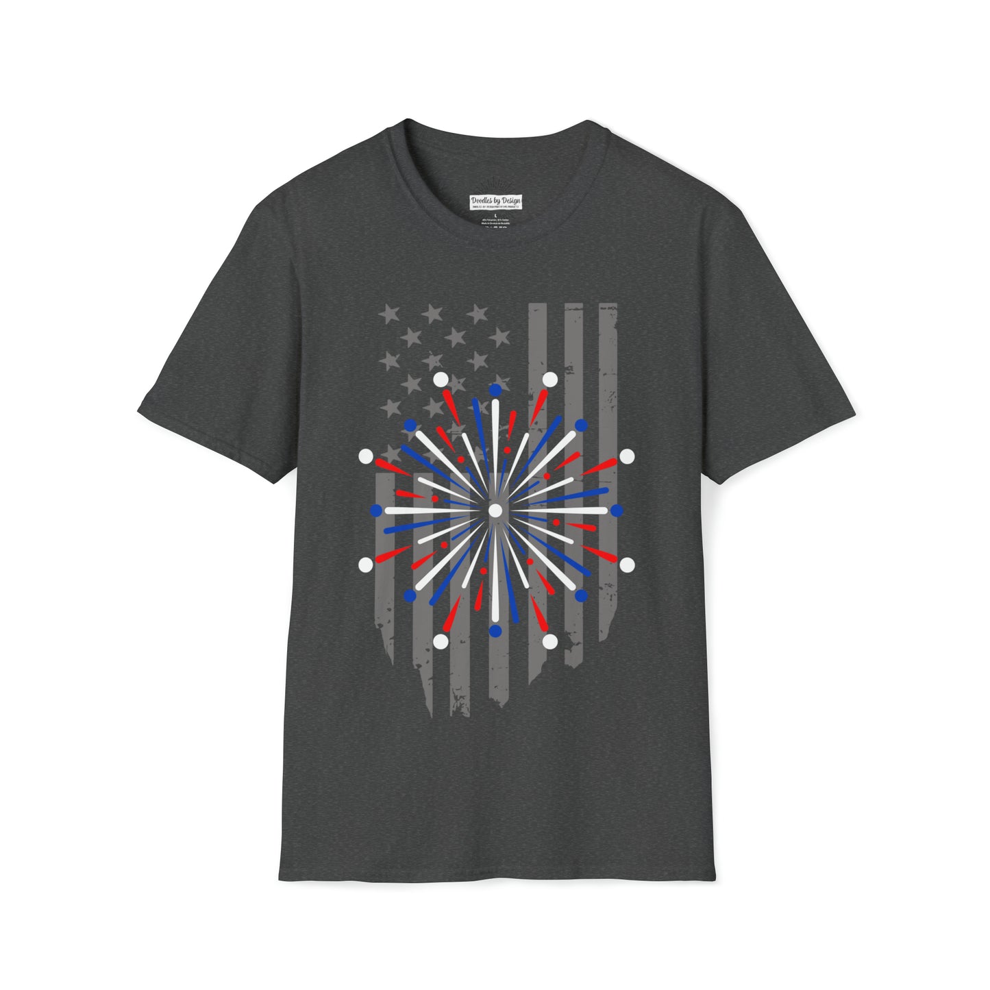 FLAG & FIREWORKS TEE-Unisex Softstyle T-Shirt