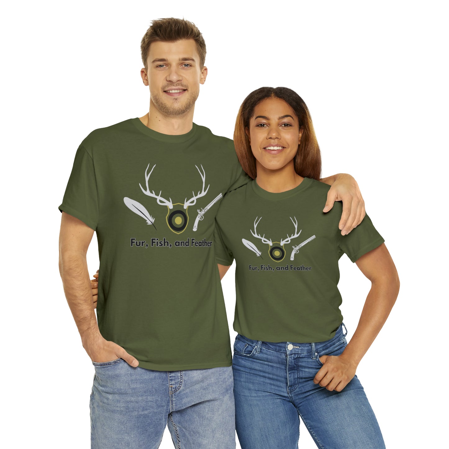 FUR, FISH, FEATHER TEE- Unisex Heavy Cotton Tee