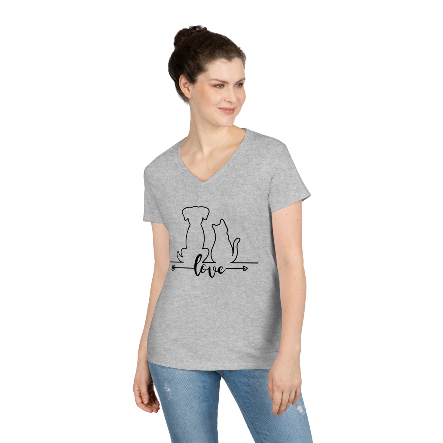 DOG & CAT LOVE-Ladies' V-Neck T-Shirt