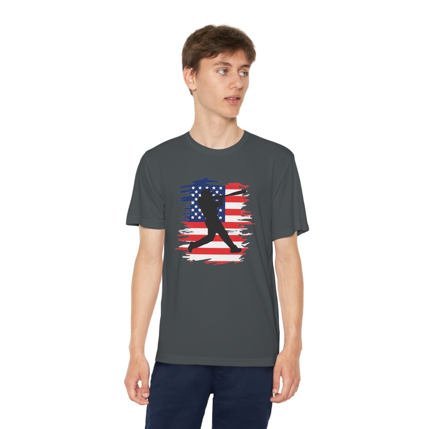 US Flag and Baseball tee-Youth Competitor Tee