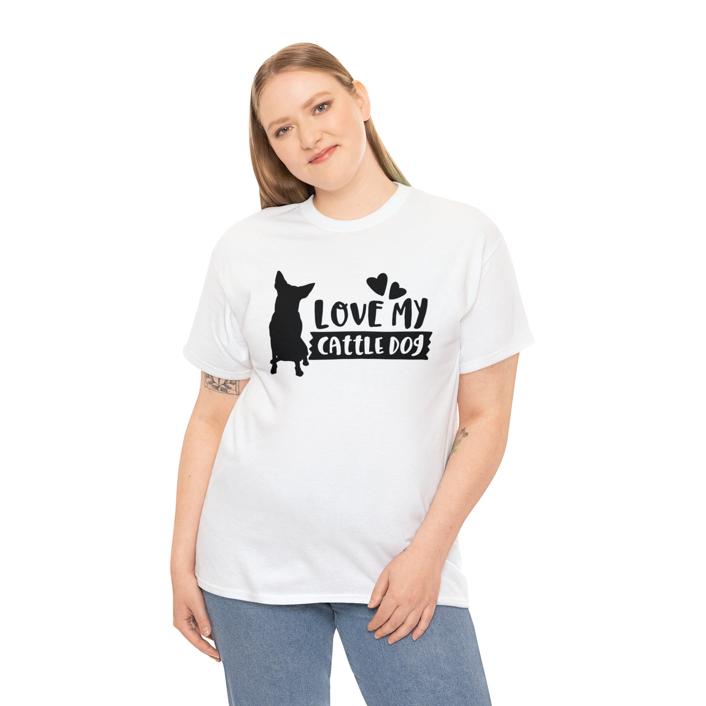 CATTLE DOG LOVE TEE-Unisex Heavy Cotton Tee