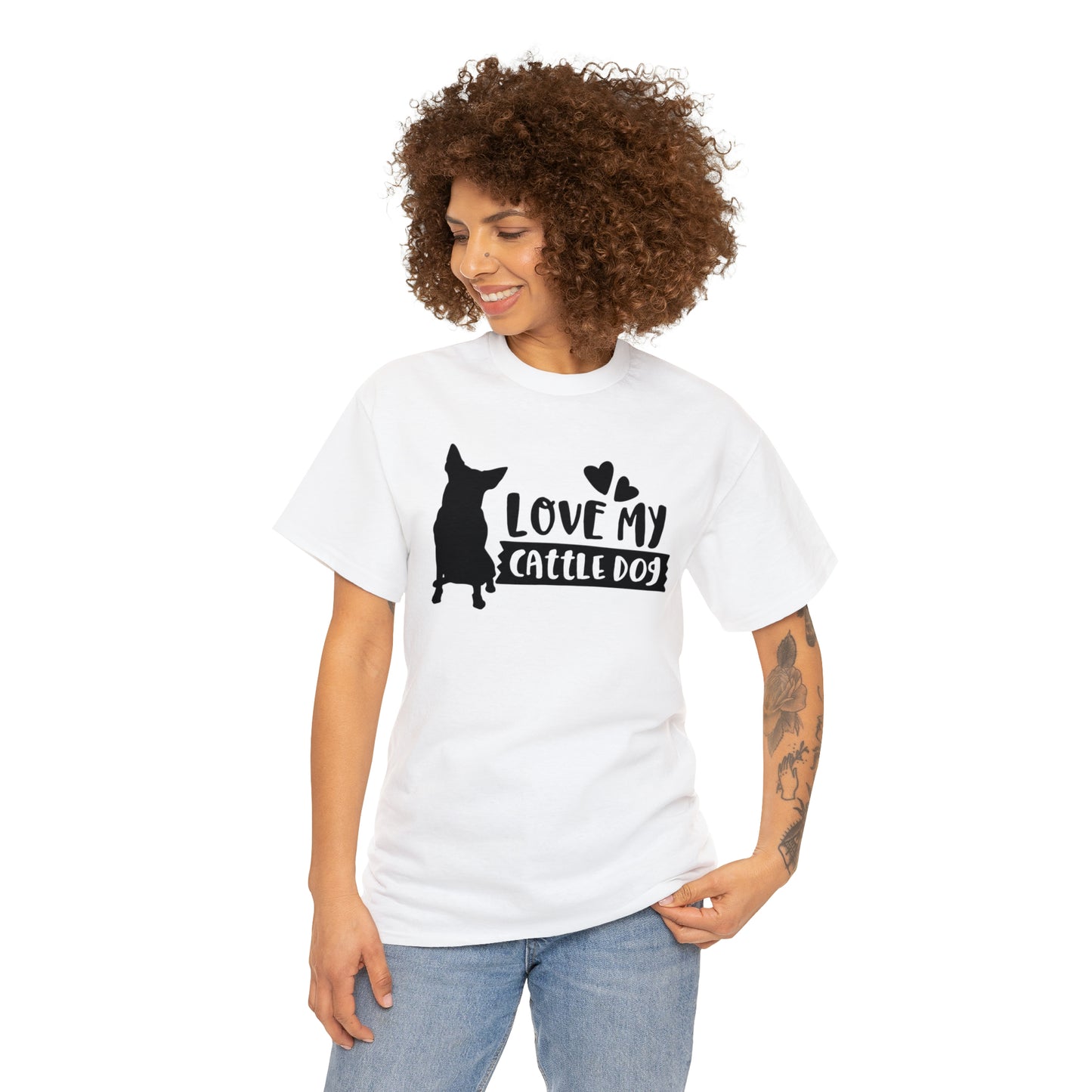 CATTLE DOG LOVE TEE-Unisex Heavy Cotton Tee