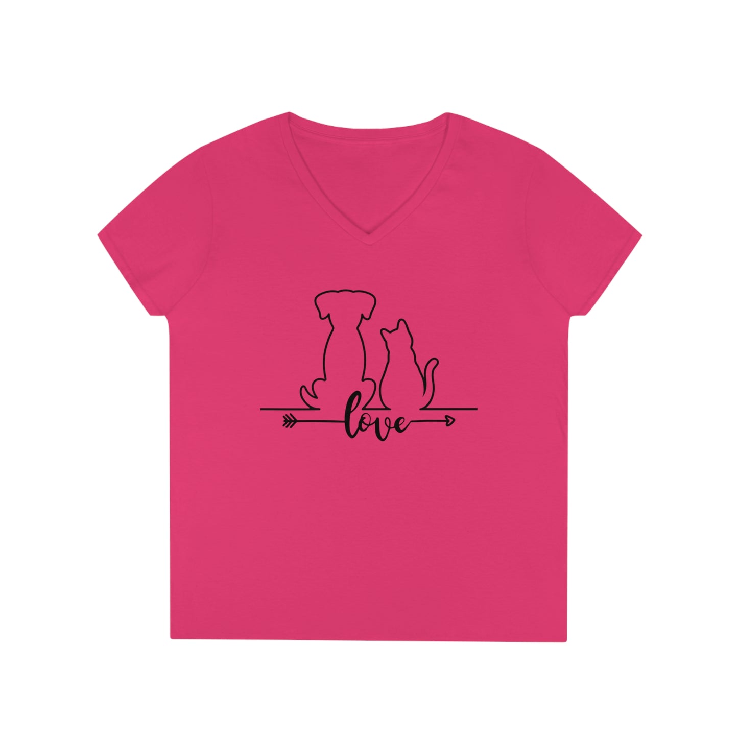 DOG & CAT LOVE-Ladies' V-Neck T-Shirt