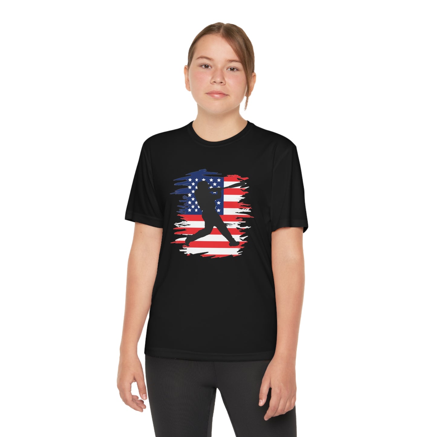 US Flag and Baseball tee-Youth Competitor Tee