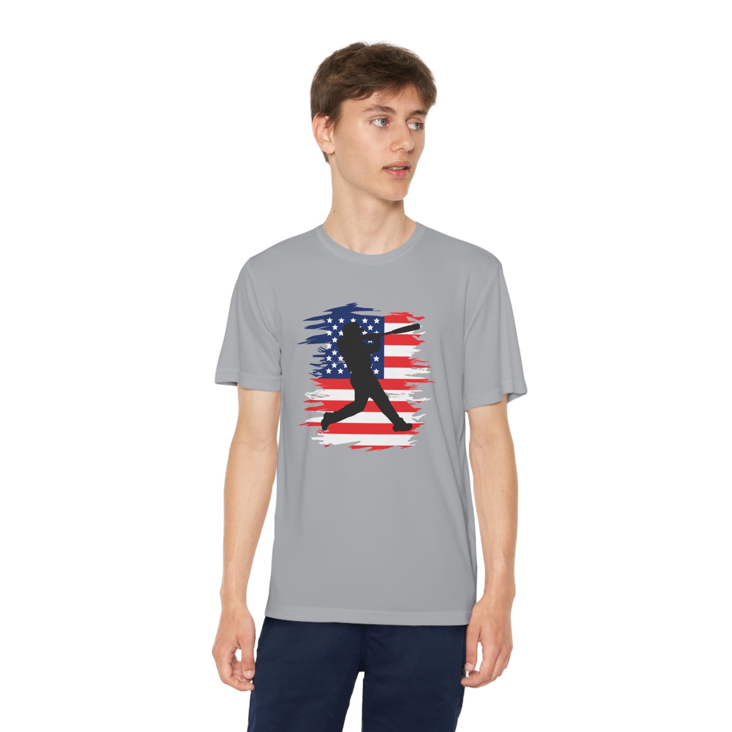 US Flag and Baseball tee-Youth Competitor Tee