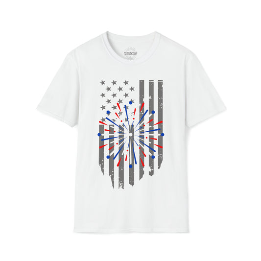 FLAG & FIREWORKS TEE-Unisex Softstyle T-Shirt