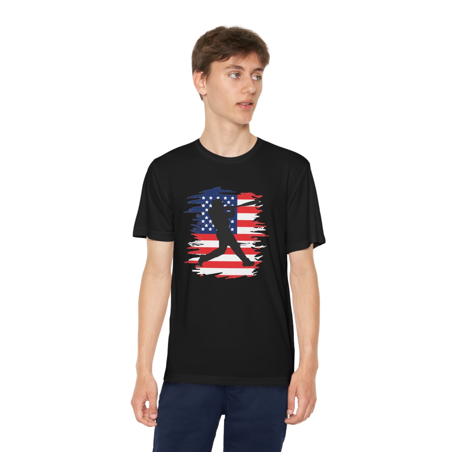 US Flag and Baseball tee-Youth Competitor Tee