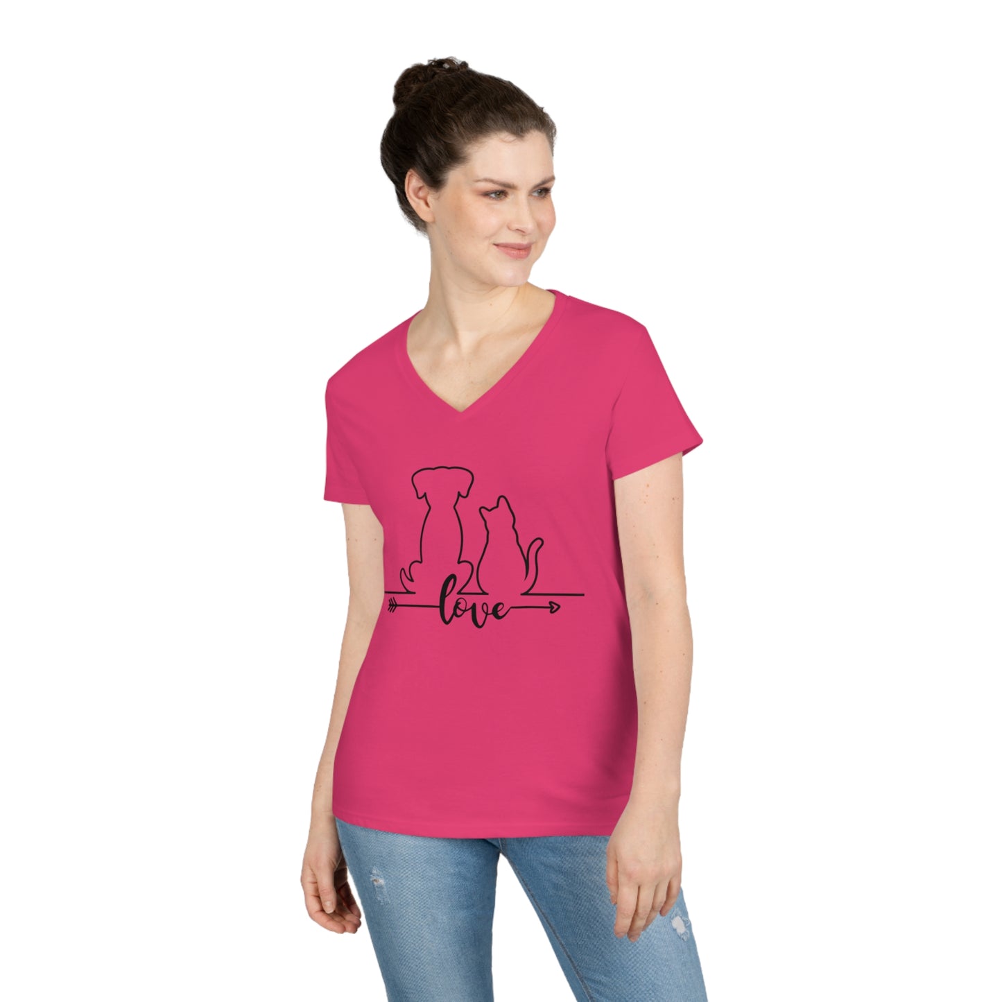 DOG & CAT LOVE-Ladies' V-Neck T-Shirt