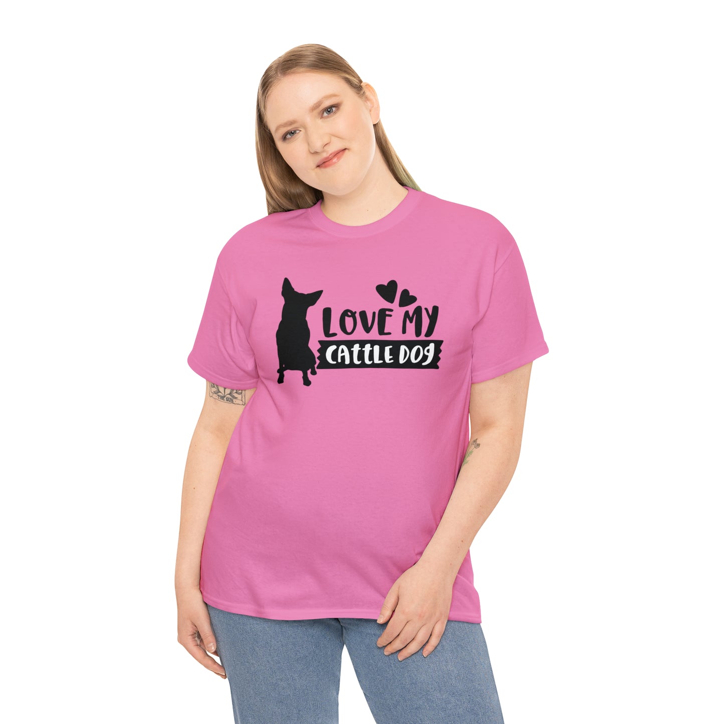 CATTLE DOG LOVE TEE-Unisex Heavy Cotton Tee