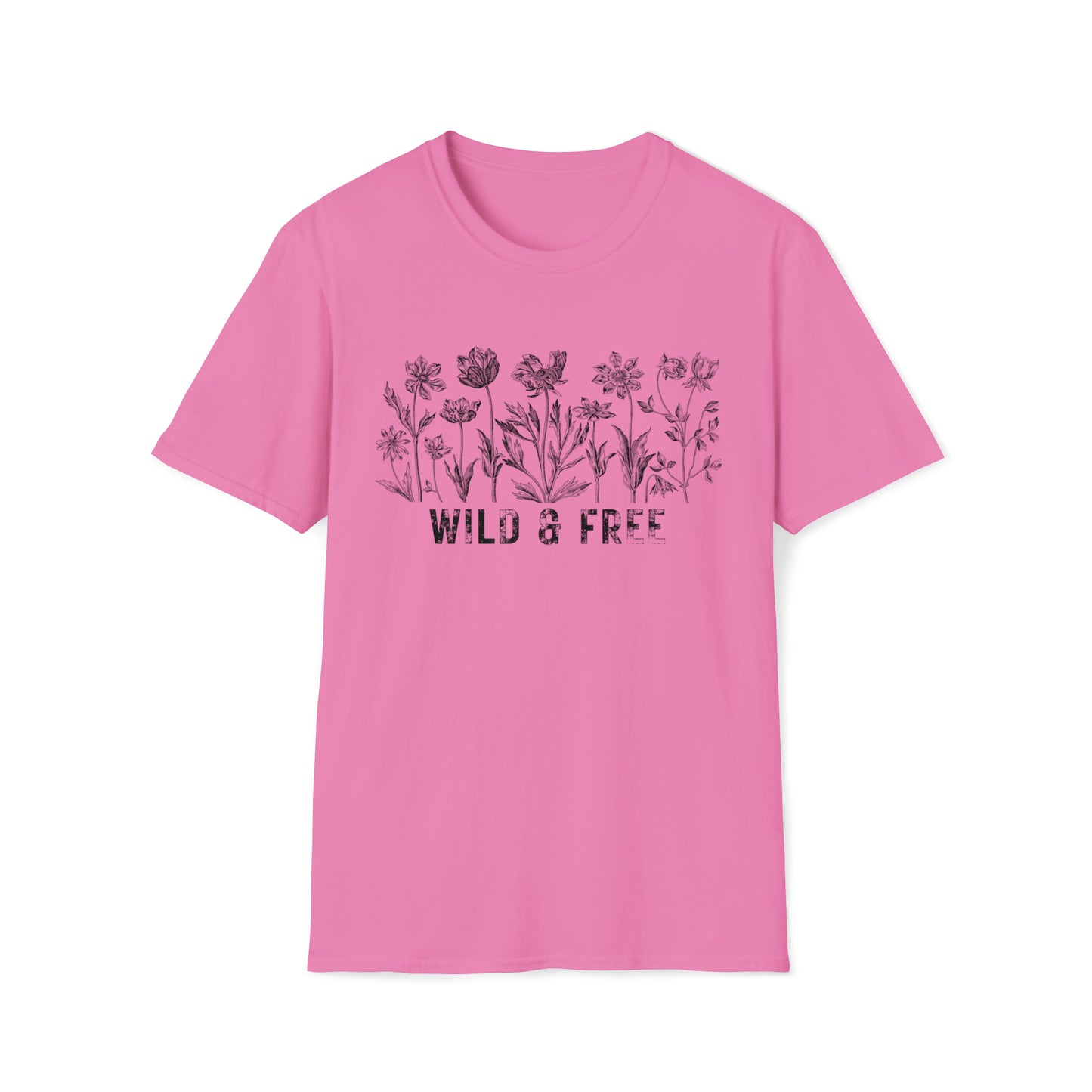 WILD AND FREE-FLOWERS-Unisex Softstyle T-Shirt